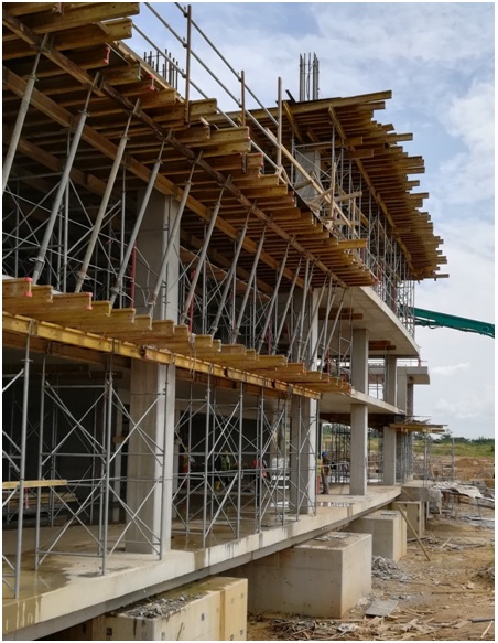External part of the West grandstand (ground floor, mezzanine, 1st and 2nd levels under construction)
